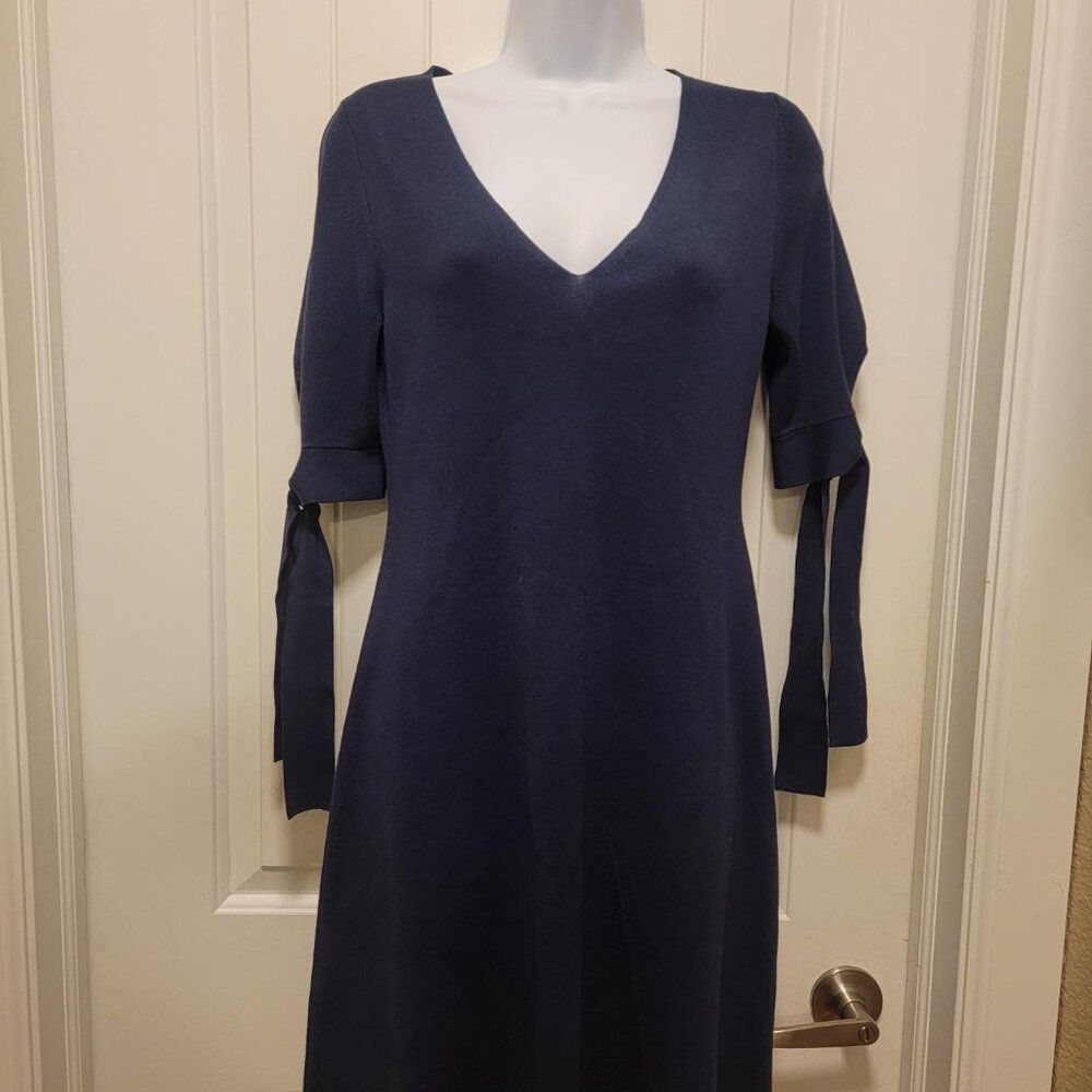 525 America Navy Knit V-Neck Tie Sleeve Sweater Dress Size Small